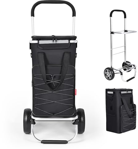 YEAUPE PRO Einkaufstrolley | Trolley groß 50 Liter, Stabiler Griff, Reflektoren | 3in1 Einkaufswagen mit Kühlfach | Einkaufstasche mit Rollen | Einkaufsroller, Handwagen | Schwarz