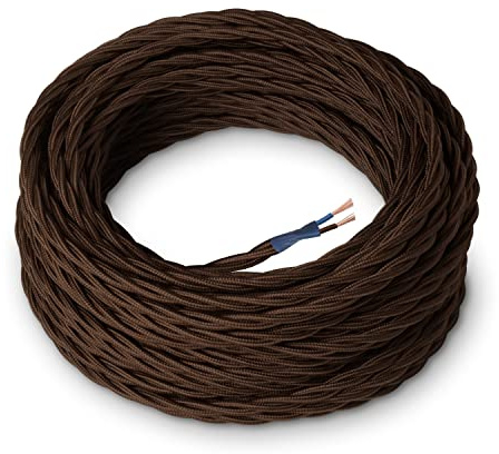 Amarcords - Cavo elettrico tessile colore MARRONE, trecciato, seta, 10 metri, a 2 conduttori 2x0,75 - Filo rivestito in tessuto colorato vintage per lampade lampadari applique e abat jour.