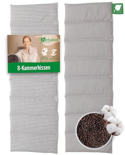 HERBALIND 8-Kammer Körnerkissen Schulter Nacken 60x20 cm in Streifen/grau - Wärmekissen Mikrowelle 100% Baumwolle OEKO TEX - anschmiegsam dank Rapssamen, Raps Füllung Kissen für Bauch Rücken