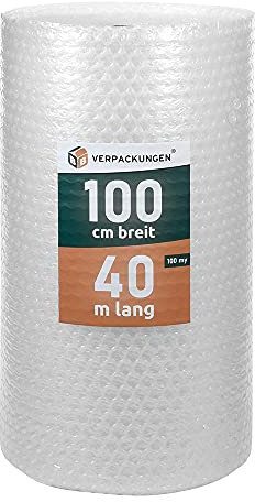 BB-Verpackungen 2 x Luftpolsterfolie 2-lagig 1,0 x 40 m große Noppen (100 my stark, Schutz von empfindlichen Gegenständen) - Sets zwischen 1 und 4 Rollen