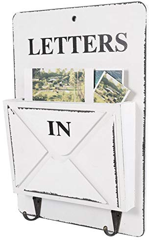 Briefhalter Wandbriefhalter Retro Holz Wandbriefhalter mit Haken zur Aufbewahrung von Briefen Postkarten Zeitungen zur Dekoration (W261803 Letter Insert Hook-White, 12)