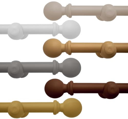 Wood Eyelet Curtain Pole 28mm with Round Finials - Trimmable - Suitable for any room - 200cm Length - Grey