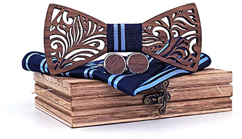 PSZYQF Noeud Papillon Bois Sculpté Fait Main, Accessoire de Décoration pour Smoking et Costume pour Fête, Cérémonie et Mariage (C3, 3Pcs)
