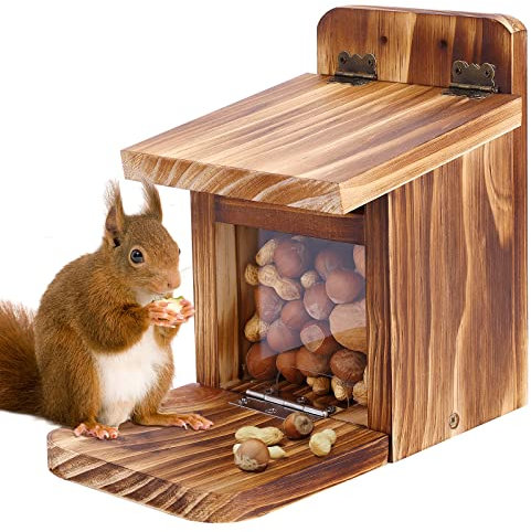 MIXXIDEA Eichhörnchen-Futterstation aus Holz, stabiles Eichhörnchen-Futterhaus mit Dicke 1,5 cm, kein Zusammenbau erforderlich, für Hinterhof, Außengarten, 1 Stück