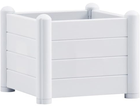 vidaXL Lit Surélevé de Jardin Jardinière d'Extérieur Pot de Fleurs Bac à Plantes Lit de Plantation Plate-Bande Cour PP Blanc 43x43x35 cm