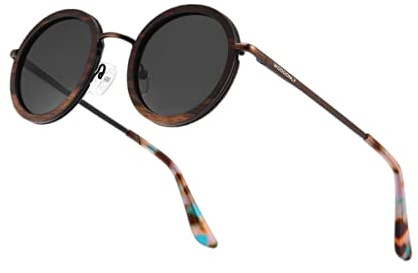 WOODONLY Holz Runde Polarisierte Sonnenbrille - Retro Hölzerne Sonnenbrille mit Bambus Etui für Herren und Damen Perfekte Geschenke