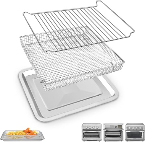 GWBSXM 3 Pieces Baking Set for Cuisinart TOA-60 TOA-65 TOA-70 Air Fryer Toaster Oven, Air Fryer Basket Pan Rack for Oven Air Fryer Accessories