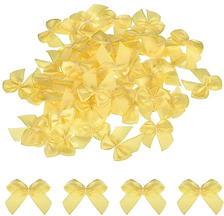 sourcing map 100 Stück Mini Satinband Schleifen 2,5cm Stoff Satinschleife Blume Bögen Ribbon Mini Band Bowtie für Handwerk Basteln Nähen Harre Hochzeit Geburtstag Party Gelb