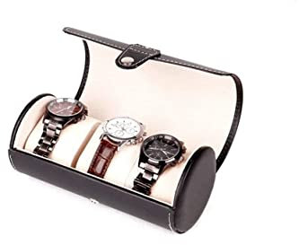 AMYSTY Uhrenkoffer Uhrenrolle Uhrenbox Uhrenschatulle Uhrenarmband-Schmuckablage Für Display, Herren-PU-Leder, 3 Fächer, Uhren-Sammelbox, Zylinderrollenhalter Uhrenetui Uhren Aufbewahrungsbox