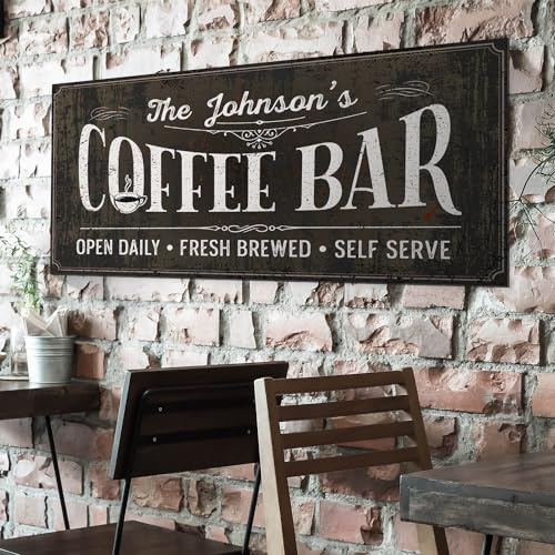 Custom Coffee Bar Sign, Rustic/Farmhouse Decor Sign With Family Name, For Christmas, Cabins, Homes, Businesses and Office 18x24 Inches, ACM, Fade Resistant, Made in USA by Sigo Signs