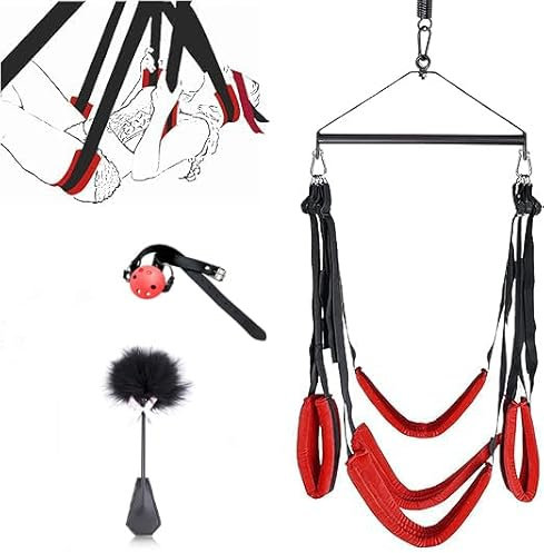 ZYDHHP Liebesschaukeln Mit Federkitzler Und Knebel Sex Swing Sex Schaukel Für Erwachsene Bondageset Extrem Sex Liebesschaukel Sexschaukel Sm Set Sex Bett BDSM Spielzeug Für Sexpositionen,Black