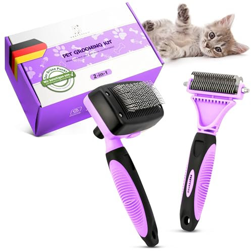 Pretty Paw ® Profi Katzenbürste Set I Katzen Pflege Set - 100% Hygiene & Komfort Dank gerundeter Massageborsten I Bürste für die optimale Kurzhaar & Langhaar I Unterfellbürste