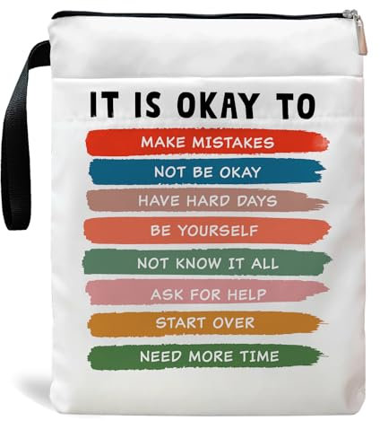 Buchhülle mit inspirierendem Zitat, Buchumschläge für Taschenbücher, Buchhülle mit Reißverschluss, Buchliebhaber-Geschenke, Buchtasche für Frauen, 29 x 22 cm – It's Okay to Not Be Okay