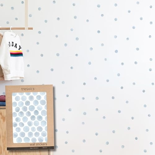 Pegatinas Pared Decorativas Infantiles Topos Acuarela | 2 Láminas, 100 Topos Adhesivos | Vinilo Adhesivo Pared | Efecto Papel Pintado | Cubre 3 m² | TRESXICS (Azul)