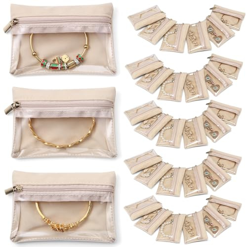 Vlando 33 Pcs Jewellery Pouches, Velvet Travel Jewellery Bag with Zipper Jewellery Organiser for Women
