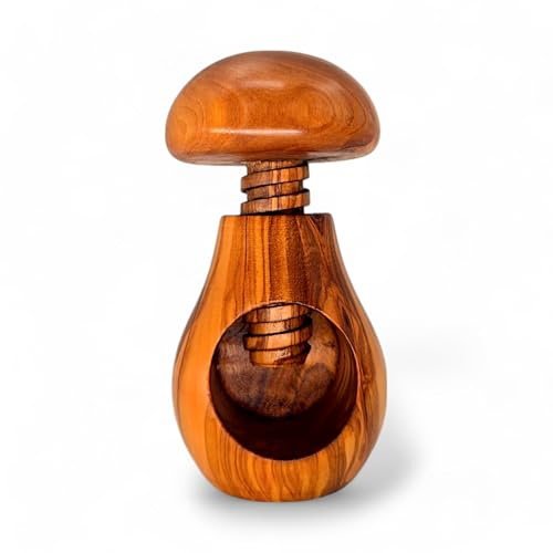 Nutcracker (Mushroom) - Handcrafted Olive Wood Nutcracker Set | Unique Traditional Lever and Modern Design | Nut Cracking Tools for Walnuts, Pecans, Hazelnuts