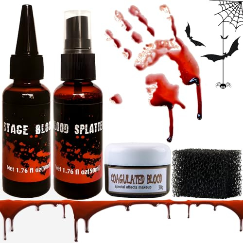 CIYIN Halloween Kunstblut Set - Fake Blood Kit, Spezialeffekt Make-Up Set für Zombie, Vampir Cosplay & Dress Up - 4 Stück