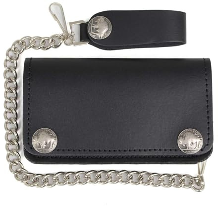 Milwaukee Leather Men's Genuine Leather Bi-Fold Biker Wallet w/Anti-Theft Stainless Steel Chain - 5 Inch