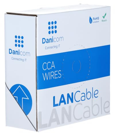 Danicom Rouleau câble rigide gris Cat6 SF/UTP CCA - 100m, POE, Ethernet, LAN, câble de raccordement, câble de données, RJ45 - pour armoire de serveur, commutateurs, routeurs, modems !