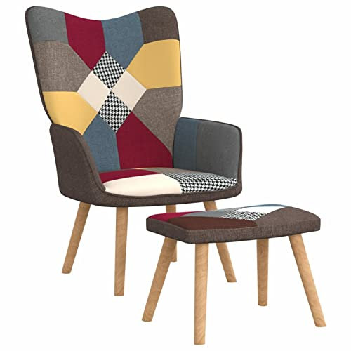 LAPOOH Relaxsessel mit Hocker Patchwork Stoff, Fernsehsessel, Kinosessel, Lesesessel, Tv Sessel, Ohrensessel, Armsessel, Seselstuhl Wohnzimmer - 328184