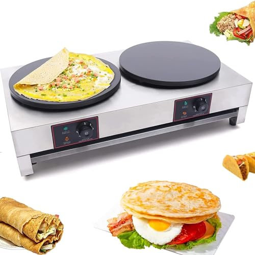 QUSYZD Crêpière à Double poêle 6000 W, crêpière électrique antiadhésive, Table de Cuisson Circulaire à contrôle de température par Zone, pour blintzes commerciaux, œufs, Tortillas,