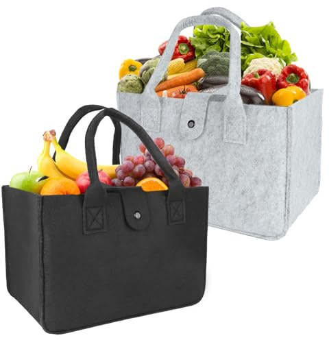 PRZRAO 2 Pezzi Borsa in Feltro 39 x 26 x 20 CM Borsa Spesa Borse Spesa Riutilizzabili Grigio Chiaro + Grigio Scuro Borsa Spesa Pieghevole per Giocattoli Spesa Deposito