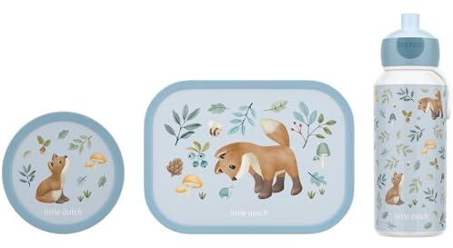 Mepal - Pausenset Campus Little Dutch - Set für Kinder mit Pop-up Trinkflasche, Lunch Box & Obstbox - Lunch-Set für die Schule oder unterwegs - Spülmaschinenfest - 400 + 750 + 300 ml - Forest Friends