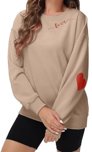 Generisch Valentine's Day Sweatshirt Women Cute Love Heart Graphic Long Sleeve Shirts Casual Crewneck Pullover Tops Loose Fit Hoodie Herz Print Herbstmode Sweatshirt Top Langarmshirt Pullove Freizeit