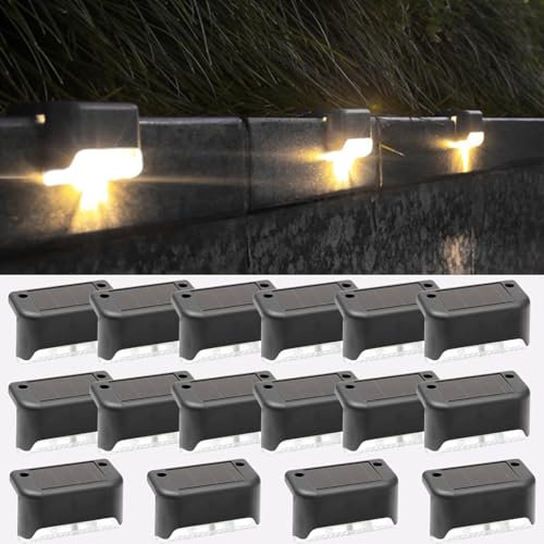 Luces Solares para Exteriores, 16 Piezas Luces LED para Caminos, Blanca Cálida Luces Solares Impermeables, Iluminación para Escaleras Exteriores, Lámpara Solar para Decoración de Balcones, Escalones