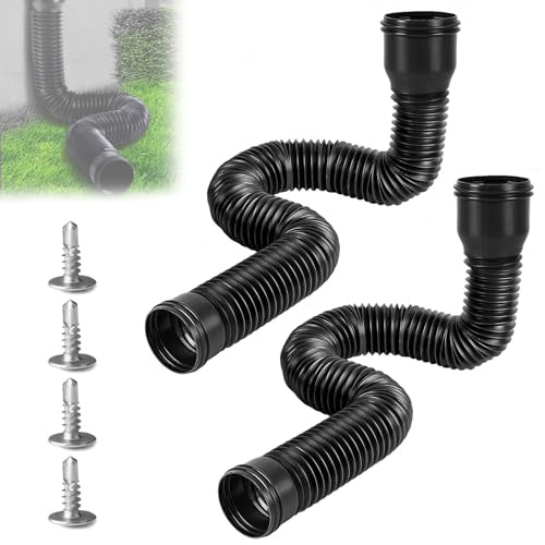 Takrännor, fallrör, takrännor förlängning 150 cm fallrörsförlängningar, flexibel rund regnstolsförlängning, flexibel kit, regngrävning, gräsmatta neråt (svart, 2 stycken)