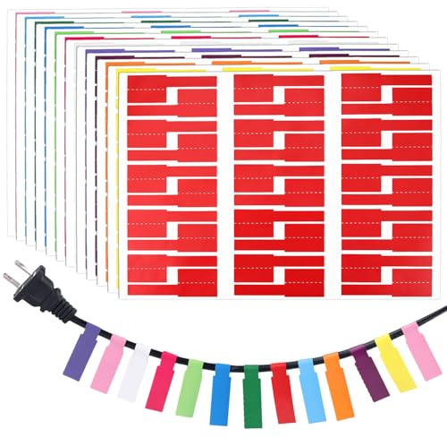 720pcs Colorful Cable Labels, 12 Colors Border Cord Sticker Self Adhesive Wire Labels Waterproof Wire Tags for Electronics Cable Management Handwriting Printer Printing
