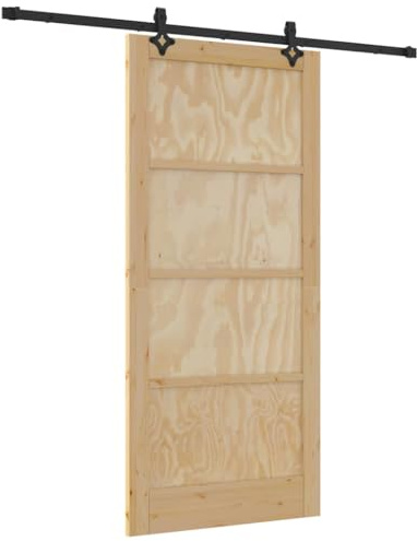 vidaXL Puerta Deslizante Juego 93X202 cm Madera de Pino Natural y Negro Estilo Minimalista Acabado Opaco Divisor de Habitaciones con Hardware Ajustable Puertas Interiores de Madera Mate Moderna