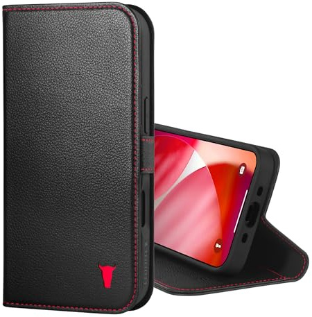 TORRO Hülle kompatibel mit iPhone Air 6.5 2025 - Echt Leder Hülle mit Standfunktion und Kartenfächern (kompatibel mit Offiziellen MagSafe-Ladegeräten) - Schwarz