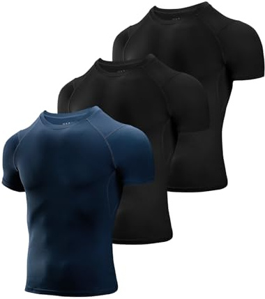 Niksa - Maglietta da compressione da uomo, maglietta da corsa a maniche corte con mesh sottobraccio, maglietta funzionale a maniche corte, traspirante, sport shirt da uomo per running, workout