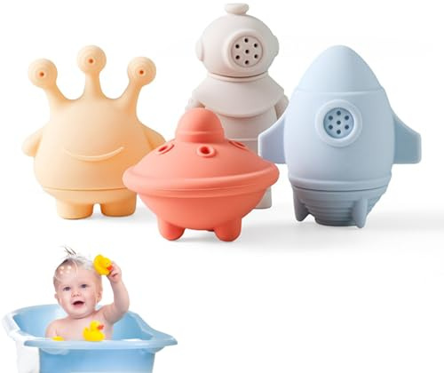Lansls 4 Piezas Juguetes Bañera para Bebe, Juguete De Baño Silicona, Juguetes Montessori Bebes 1 Años, Estimulación Sensorial, Juguetes Educativos para Niños 6 9 12 Meses 1 2 3 Años (A)