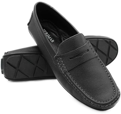 Zerimar mocasín clásico de Antifaz en Cuero de Vacuno, fabricación artesana, diseño práctico y Elegante, Zapato cómodo con Acabado Premium Negro Talla 43