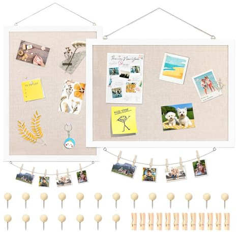 2Pcs Tableau Liege Mural 30×40cm, Tableau D'affichage Liège avec 20 Épingles, 12 Clips, Tableau en Liège Panneau avec Cadre en Bois pour Salle de Classe, Bureau ou Maison Cadre