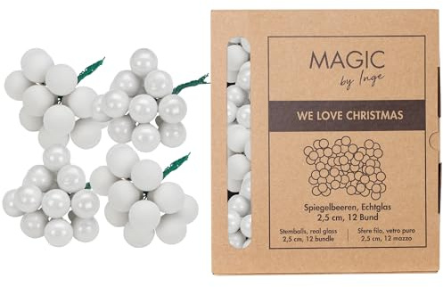Weihnachtskugeln am Draht Glas 2,5cm x 144 Stück - Spiegelbeeren matt & glänzend - kleine Dekokugeln für Weihnachten - Mini Christbaumschmuck & Weihnachtsdeko Weiß - Pure White