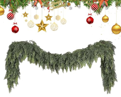 Djowyh Guirnalda de cedro realista - Gruesa puerta de invierno guirnalda de cedro,decoraciones navideñas resistentes a la intemperie para sala de estar pared jardín chimenea