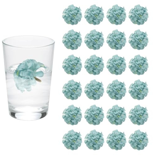 sourcing map Lot de 24 fleurs flottantes pour centres de table, têtes de fleurs artificielles en soie d'hortensia bleu pour bougies flottantes, vases, fête, maison, table de mariage, décoration