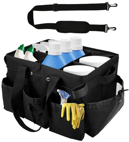 BUTORY Cleaning Caddy Bag with Adjustable Shoulder Strap Multiple Pockets for Housekeepers, Multifunctional Cleaning Caddy Organizer, Cleaning Tote Organiser Bag for House Stairs Car Garden Cleaning