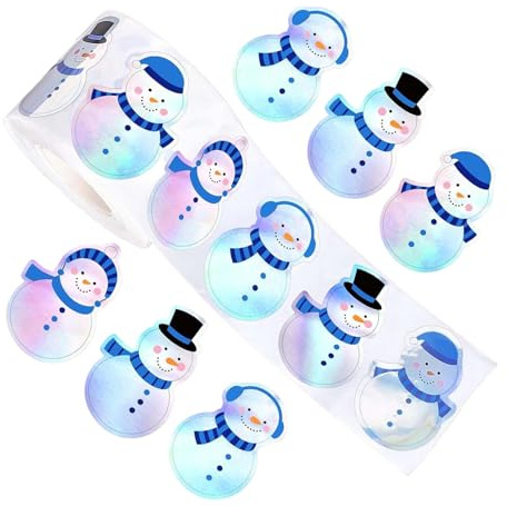 Rollo de calcomanías de Navidad | Surtido de invierno | Etiquetas de sobre de muñeco de nieve y calcomanías de sellado, surtido para laptop, botella de agua, tarjeta de felicitación, invierno, adultos