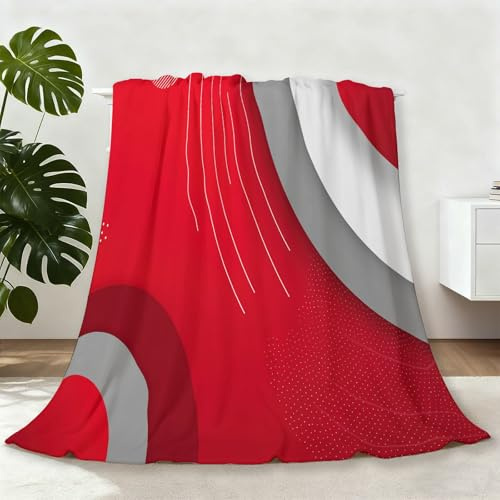 Decke Geometrisch Modern Kreisförmig Kuscheldecke, Optimalweich 150 x 200 cm Leicht Super Weicher Flannel Fleece-Decken Bedruckt Flauschige Warme Decken Für Bett, Sofa Rötlich-grau