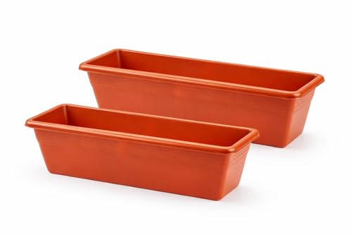 Muddy Hands Pack of 2 - Garden Trough Planters Rectangular Window Box Flower Herb Vegetable Plant Pots Outdoor Balcony Patio Planters (Terracotta, 40cm)
