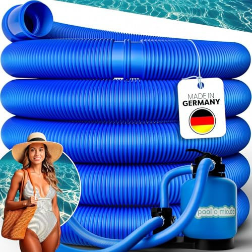 poolomio Poolslang 38 mm/50 m för poolpumpar, högkvalitativ vattenslang flexibel, UV och klorvattenbeständig poolslang, pumpslang, poolslangar från Europa, blå