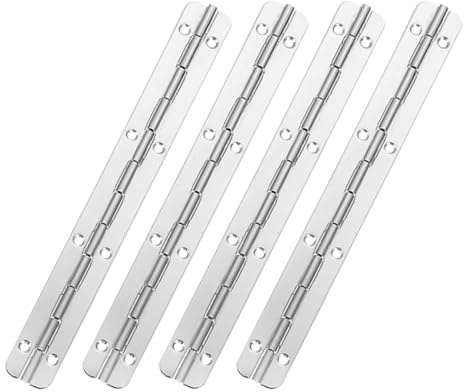 Lurrose Charnières Piano Inox 4 Pièces 200X17Mm Finition Nickel pour Malles et Boîtes en Bois Usage Voyage