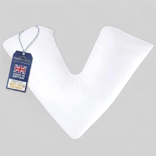 Pro Home Cuscino a V – Cuscino ortopedico a V extra imbottito in fibra cava vergine per adulti, forma triangolare a V, per chi dorme su collo, schiena e fianchi, cuscino a V realizzato nel Regno Unito