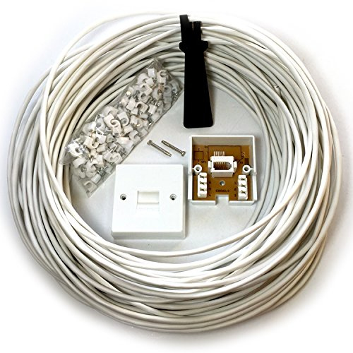 Loops 50M BT Telephone Master Socket/Box Line Extension Cable Kit - 25m 30m 40m Lead - Slave/Secondary Wall Plate Extender
