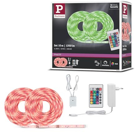 Paulmann 789.80 Simp LED Strip Set LED Stripe 28W Lichtstreifen Lichtband beschichtet, RGB, 10 m