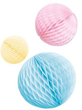 Amscan 9904632 - 3 Wabenball-Dekorationen Pastel Rainbow Papier 14 cm / 18 cm / 22 cm, Hängedekoration